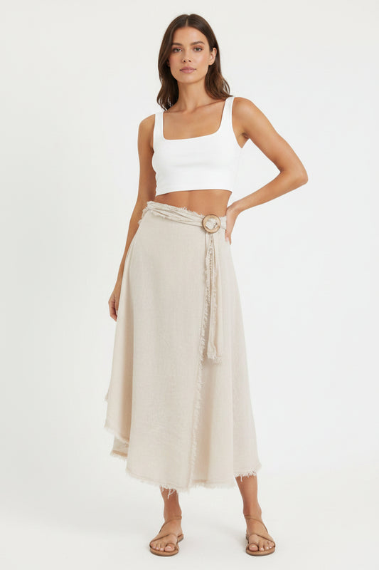 FRINGE LINEN SKIRT
