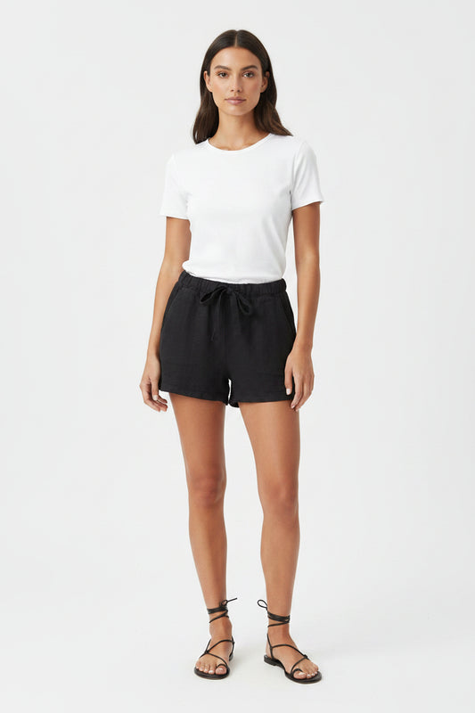 LINEN DRAWSTRING MIDRISE SHORTS