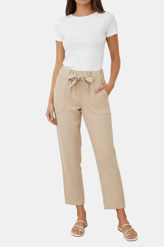 SASH TIE LINEN PANTS